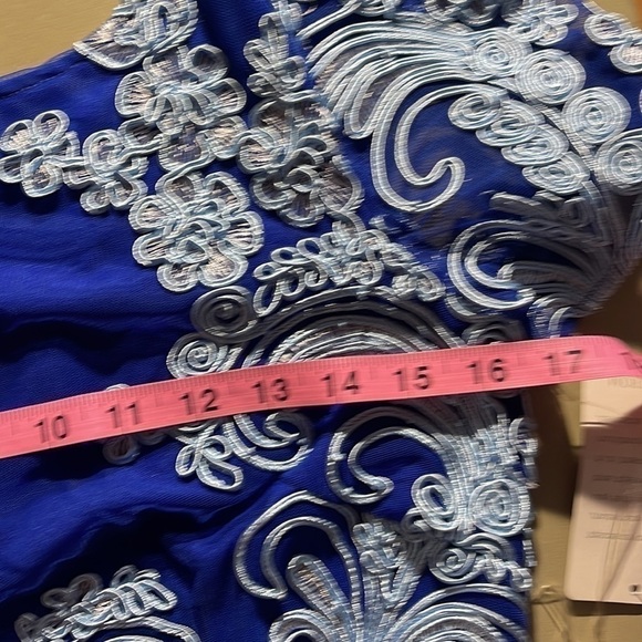 JS Collections Modele Blue On Blue Lace Appliqué Embroidered Dress, Size 2, Nwt - Picture 9 of 9